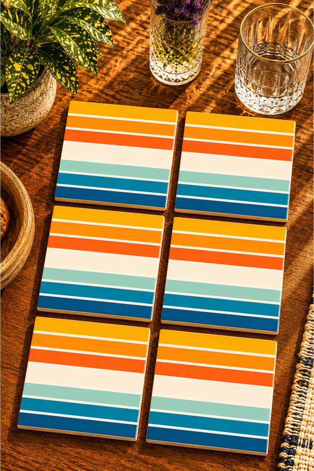 Colorful Striped Modern Design Set of 6 Coasters - Uv Printing Mdf - 10X10 cm