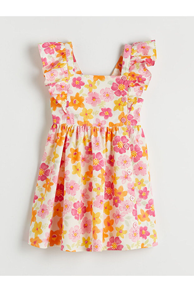 Nevavm Square Collar Patterned Girl's Dress with a Difference