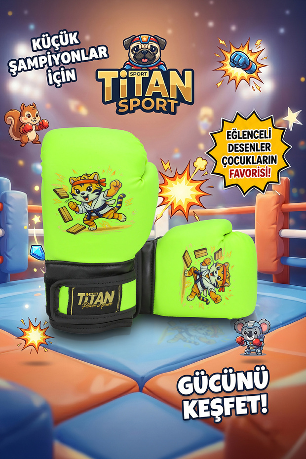Children's Boxing Gloves Neon Yellow Karate Cat Model