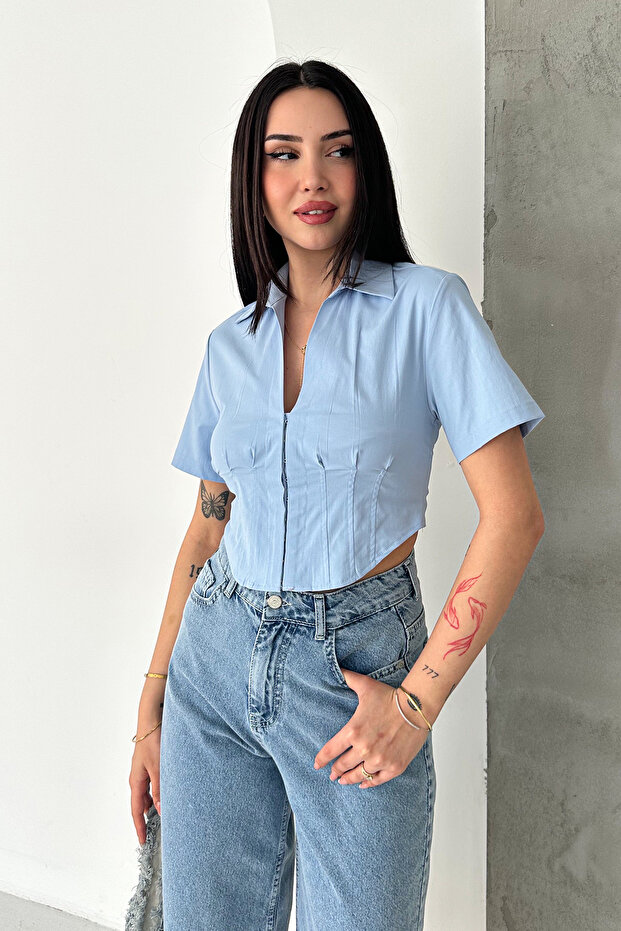 Women's Corset Detailed Short Sleeve Shirt
