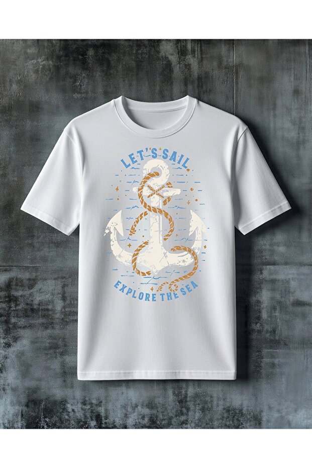 تي شيرت كبير الحجم مطبوع عليه let's sail anchor