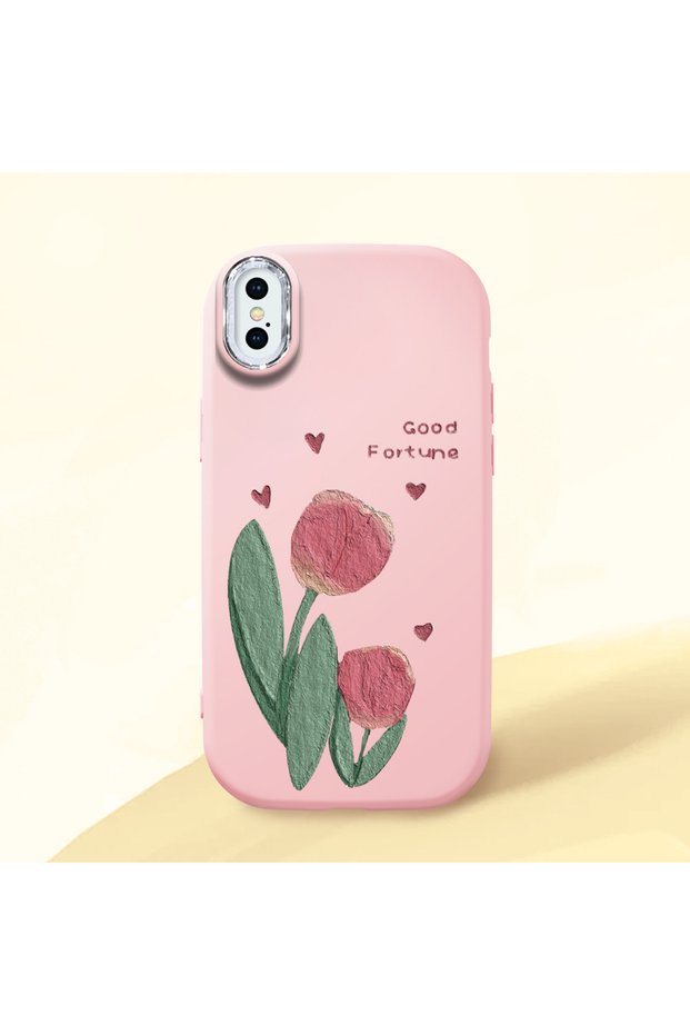 Pink Silicone Case with Shock-Absorbing Camera Protections Compatible with iPhone X/Xs