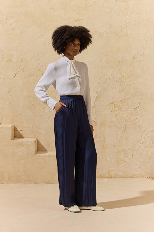 Navy Blue Flowy Pants - 5