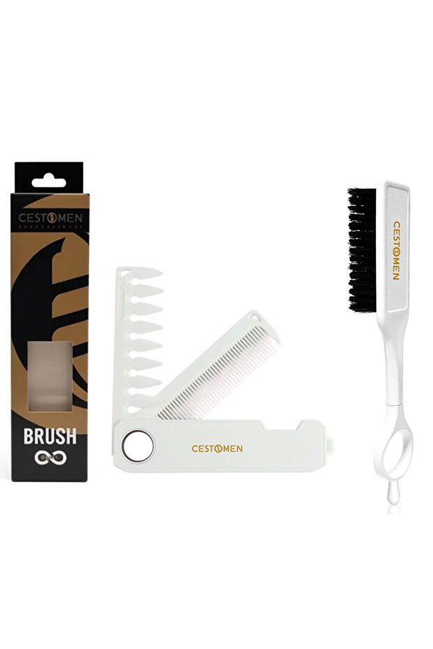 2pcs White Set 360°Rotatable Ring Folding Comb & Barber Hair Cleaning Brush Set, 2-in-1 Hair Beard C