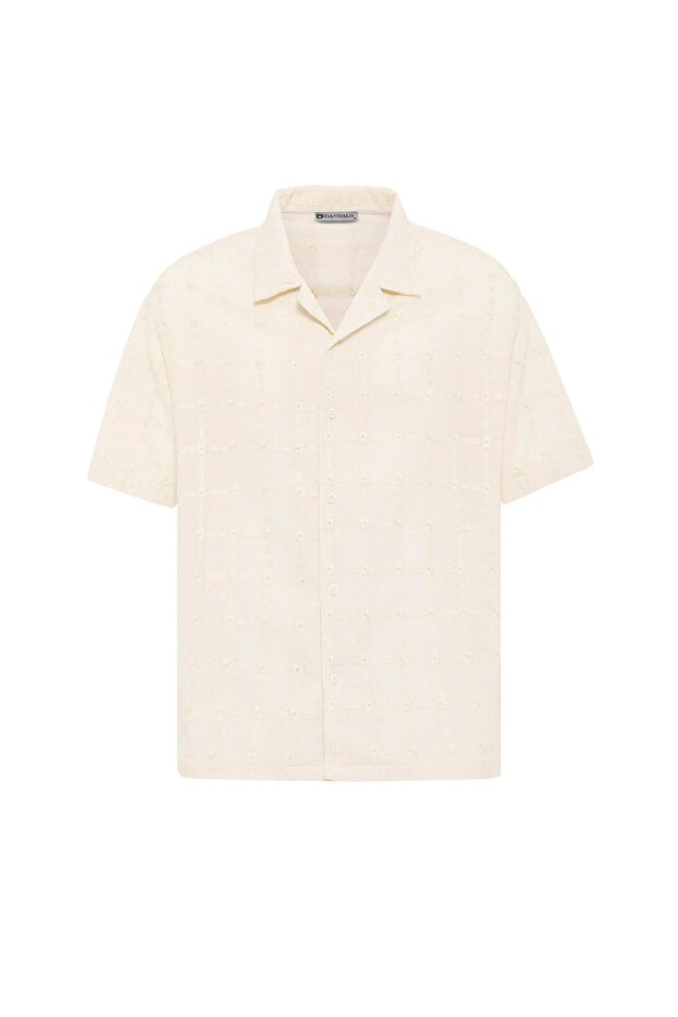 Stitch detailed oversize short sleeve shirt