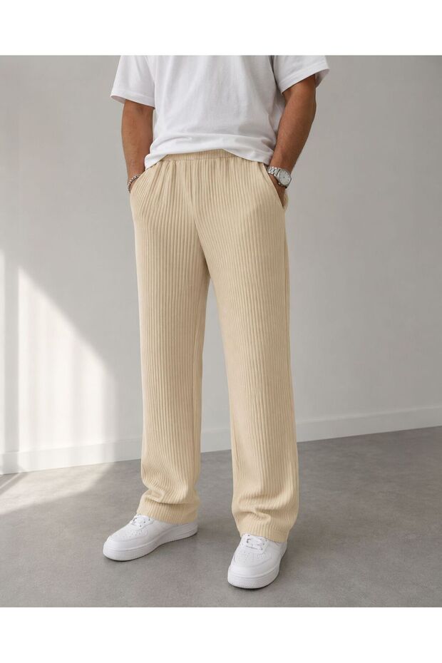 Men's Ottoman Ribbed Baggy Summer Trousers