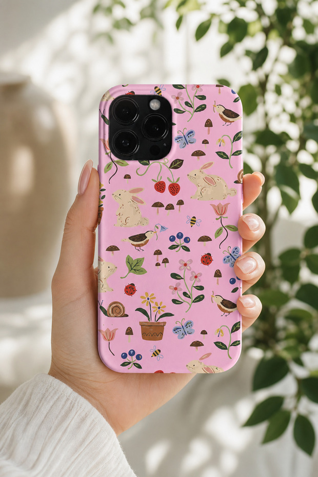 حافظة ممتصة للصدمات من السيليكون بنمط أرنب متوافقة مع هاتف iPhone 13 Pro باللون الوردي