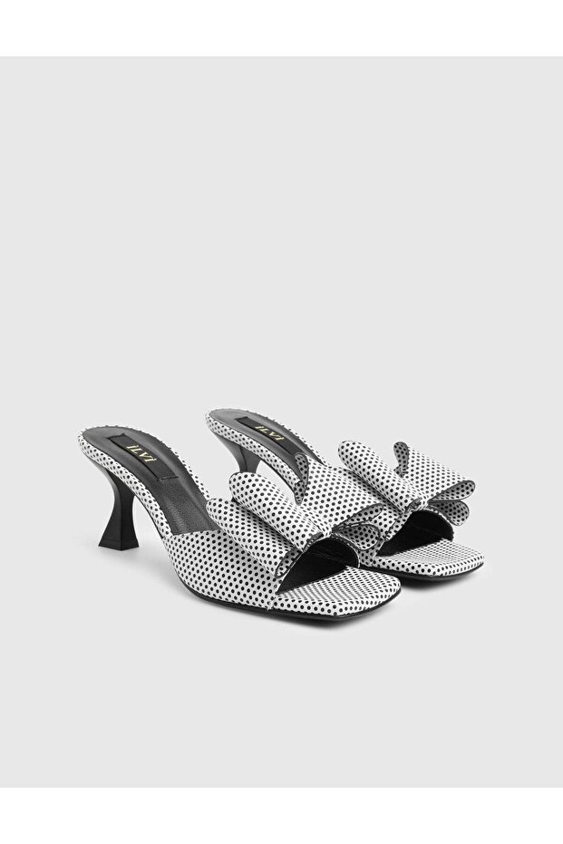 Coren Genuine Leather Women's White Heeled Slippers