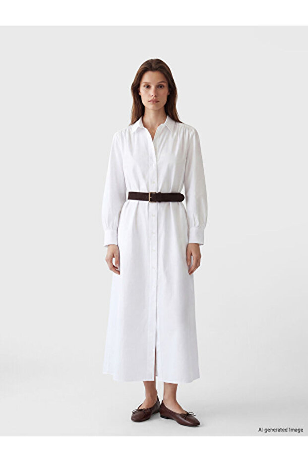 Gathered Poplin Shirt Dress