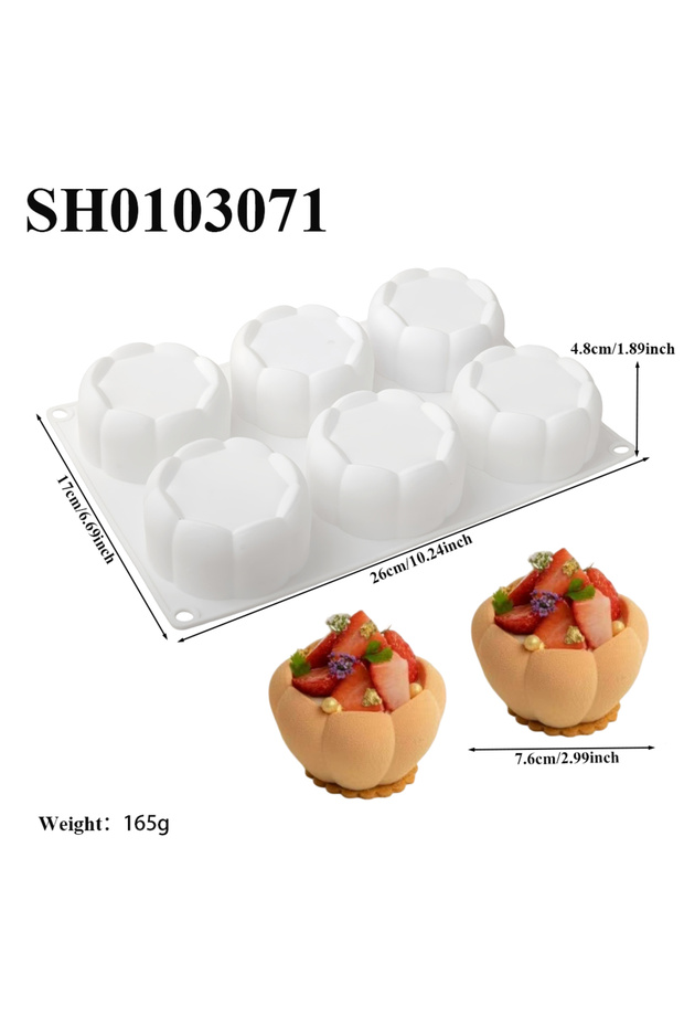 SH0103071 6 Cavity Inverted Flower Mousse Cake Mold Chocolate Dessert Pudding Mold Round Flower Dess