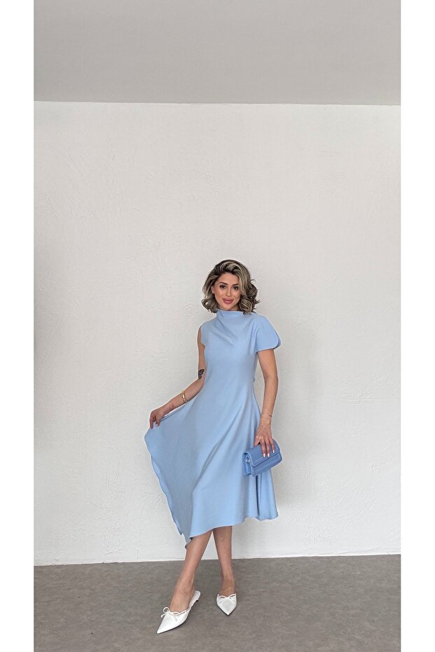 Rochie midi cu decolteu asimetric - 5