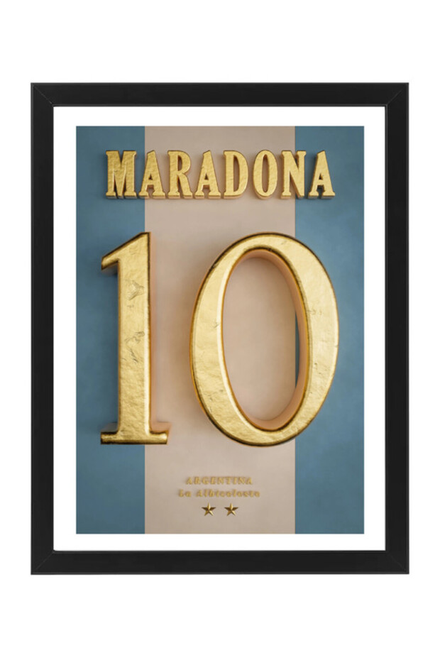 Maradona Argentina Golden Number Jersey Poster with Frame