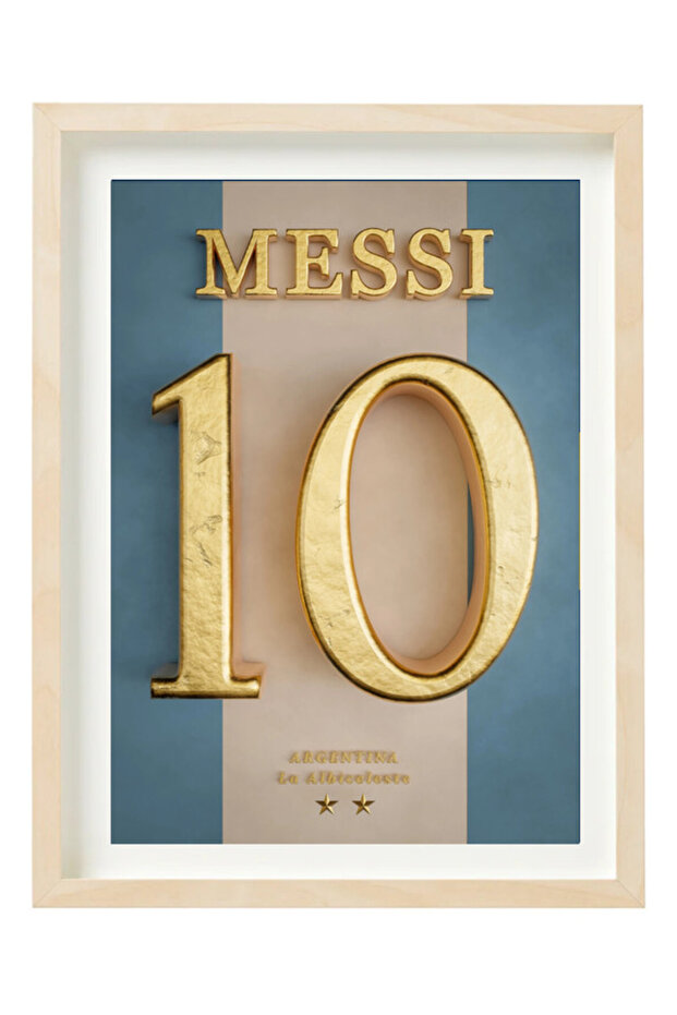 Lionel Messi Argentina Golden Number Jersey Poster with Frame
