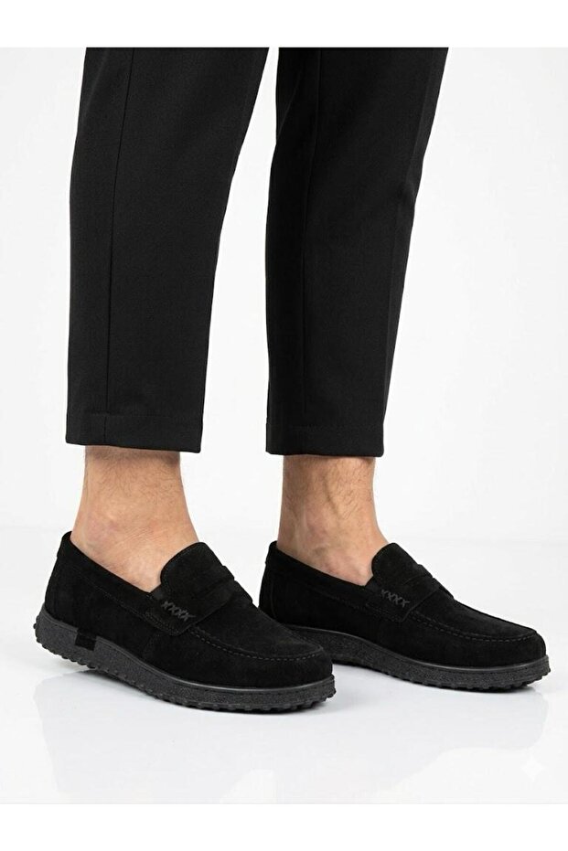 Men's Black Suede Genuine Leather Orthopedic Sole Loafer Shoes