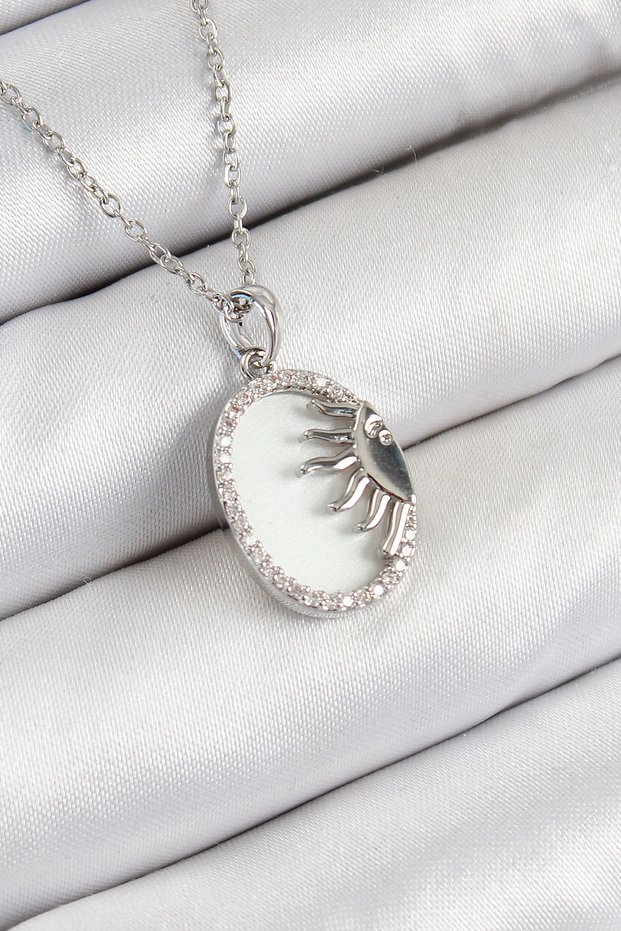 316L Steel Zircon Stone Half Sun Model Silver Color Women's Necklace 5886