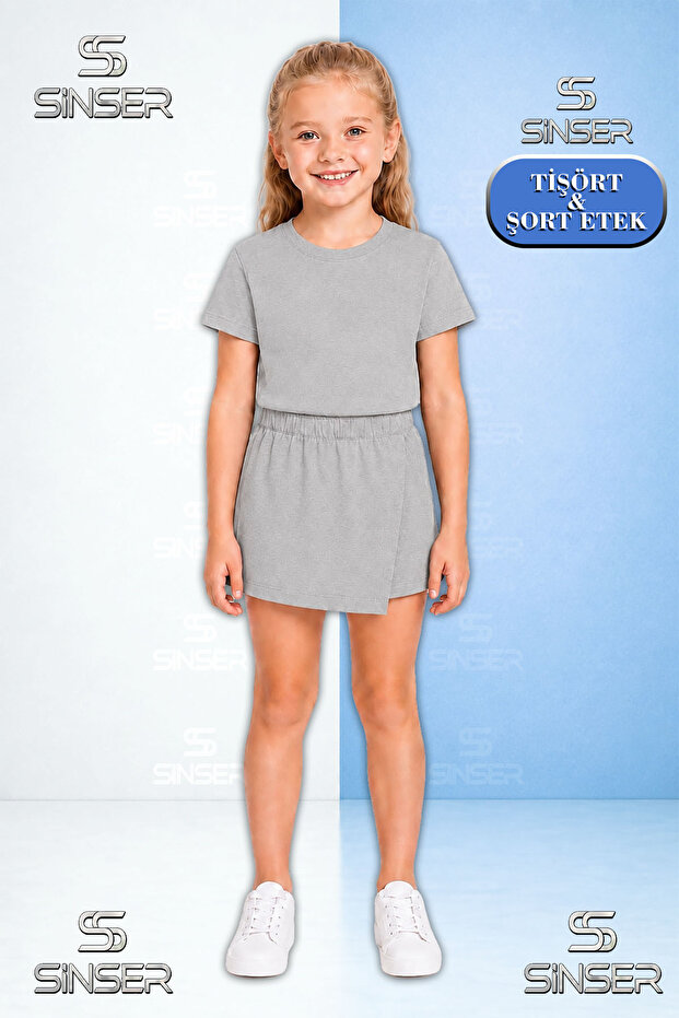 Team Girl's Plain Unprinted Short Sleeve T-Shirt Shorts Skirt