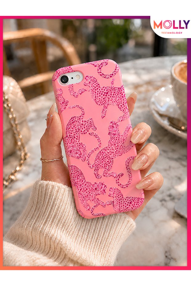 Pink Predator Pattern Inside Velvet Silicone Case for iPhone 8
