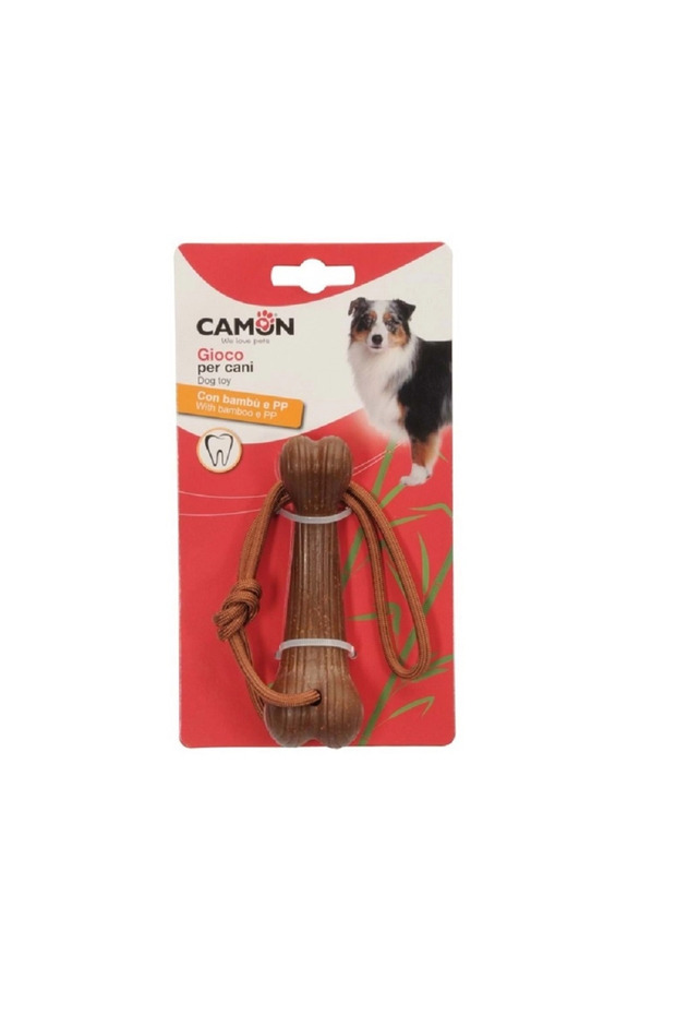 Fun Bone-Shaped Dog Toy Made of Pp, Bamboo and Rope 16.5 cm