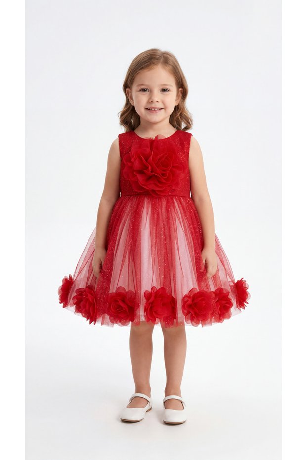 Glittery Tulle Floral Girl's Dress