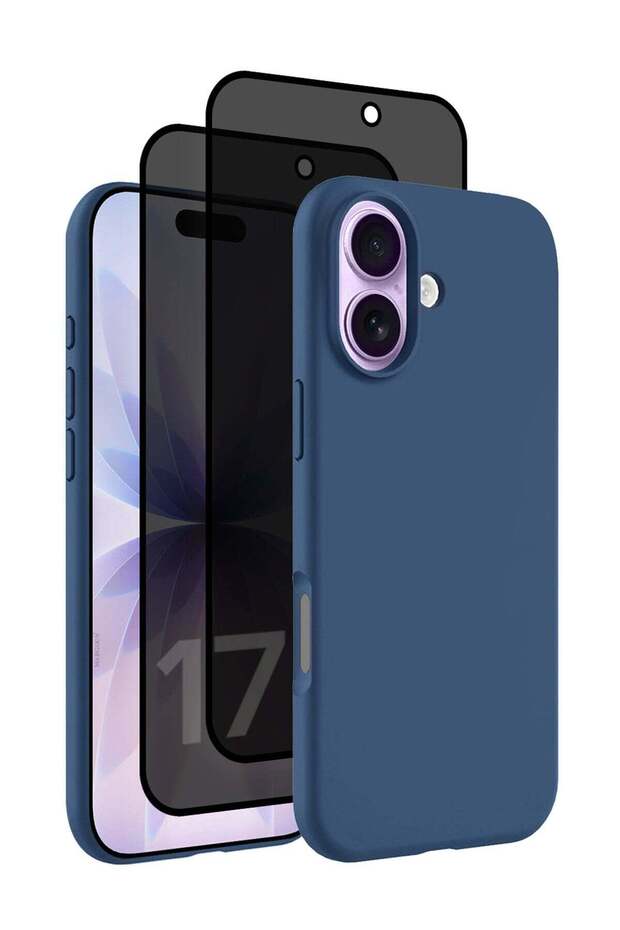 3Packs Liquid Silicone Protective Phone Case for iPhone 17 , Soft Anti-Scratch Microfiber Lining Ultra Slim Drop Protection Phone Cover with Two Privacy Screen Protectors - Blue-5