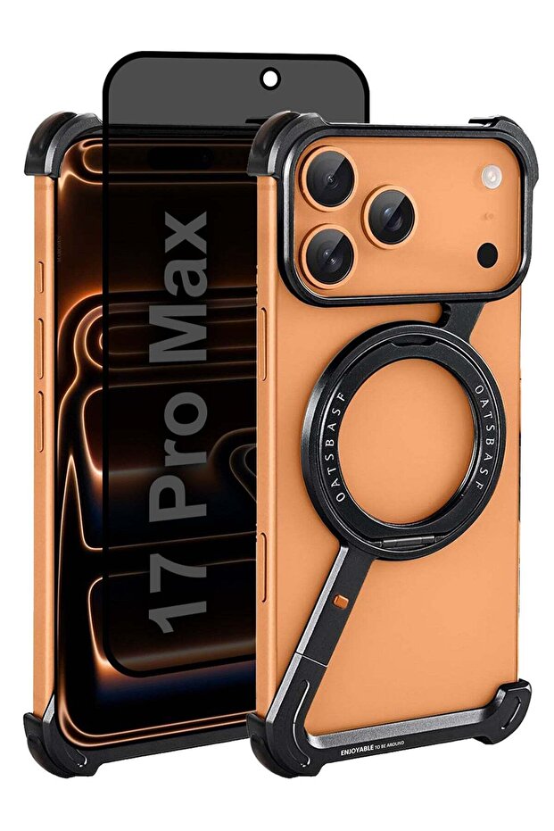 2Packs Minimalist Phone Cover for iPhone 17 Pro Max, 360° Rotation Kickstand - Black