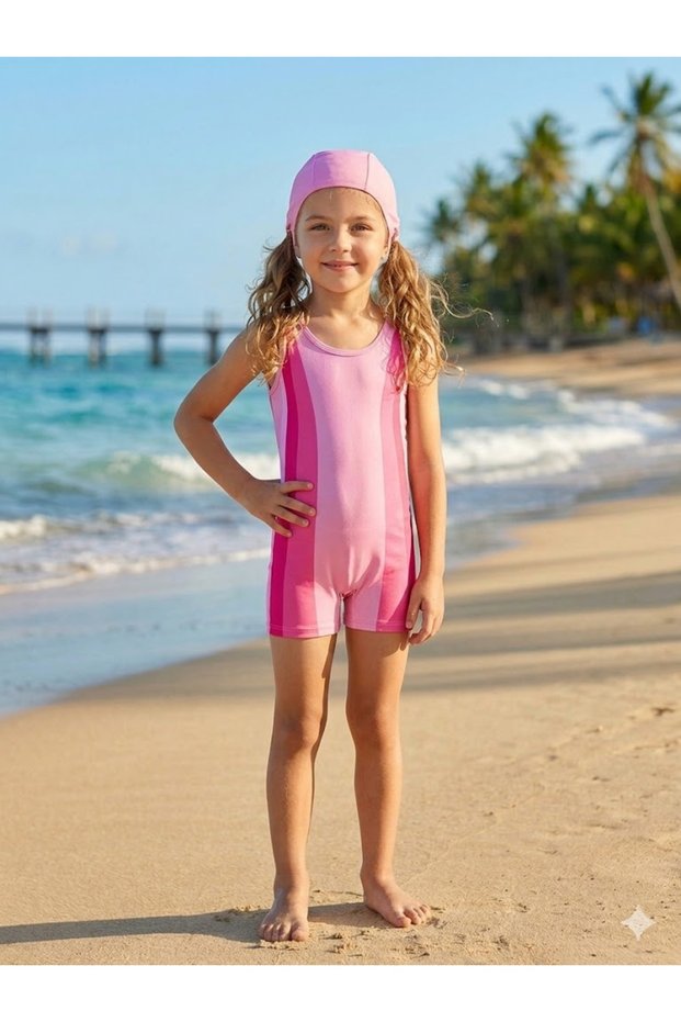 Girl's Shorts Jumpsuit Striped Pink Pool and Beach Swimsuit