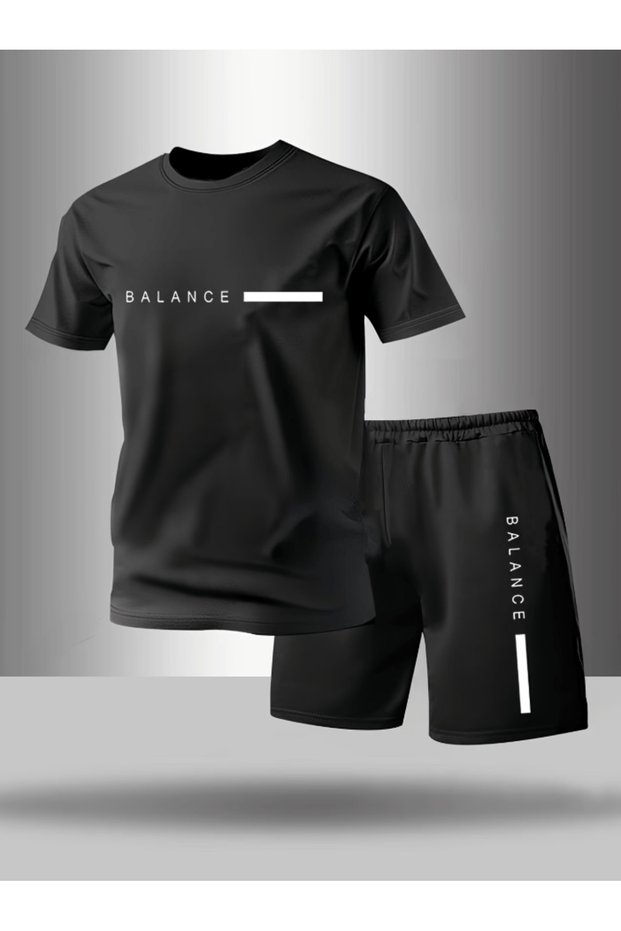 Balance Horizontal Printed Men's Premium Oversize Top and Bottom Set T-Shirt and Shorts Set