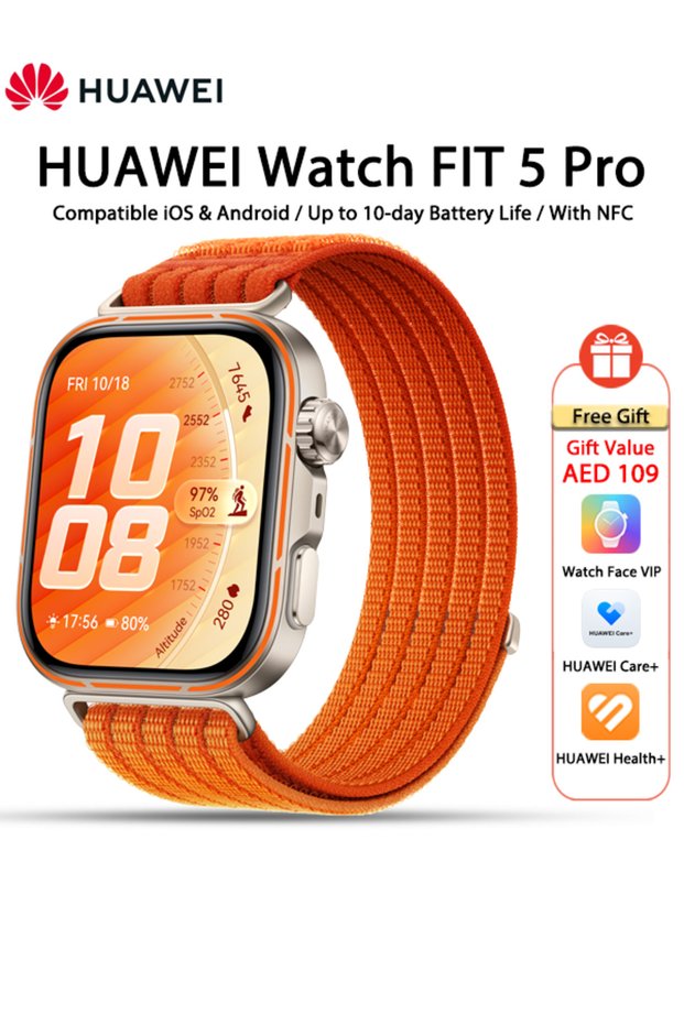 WATCH FIT 5 Pro Smartwatch, 44.5mm FullView Display, iOS & Android, upto10 Days Battery Life, Golf, Health Management, Sleep & Heart Monitor, ECG, NFC, Mini Work-out, Middle East Version