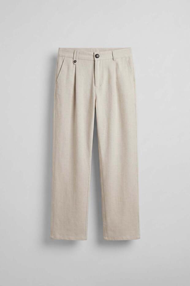 Men's Relaxed Fit Linen Look Trousers Ecru