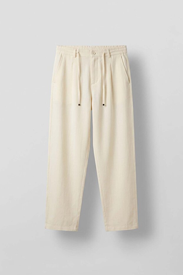 Men's Relaxed Fit Lace-Up Comfortable Fit Pants Beige