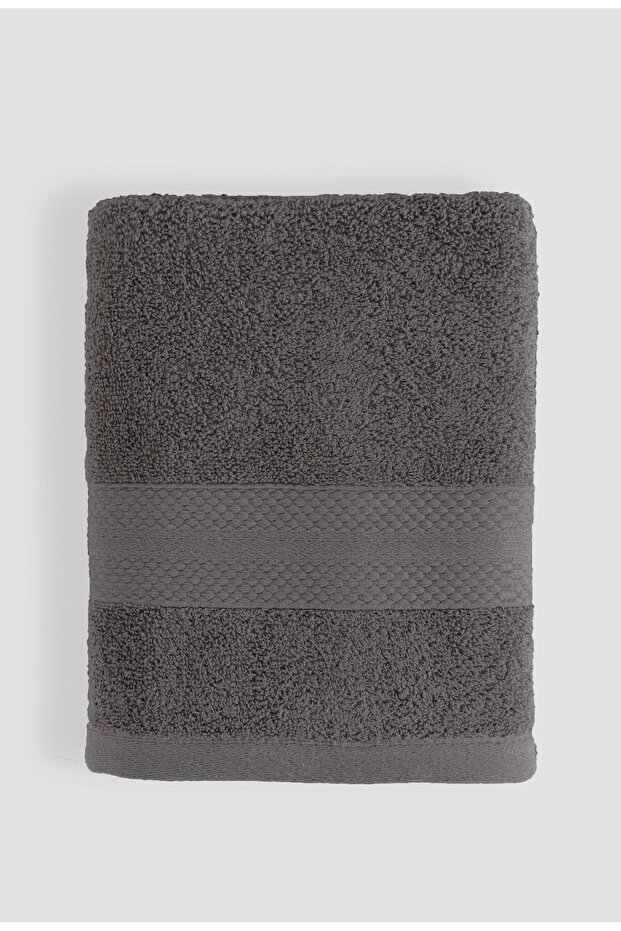 Diamo Hand Towel with Diamond Pattern Border, 100% Certified Cotton, 1 Piece, 50X80Cm - Anthracite