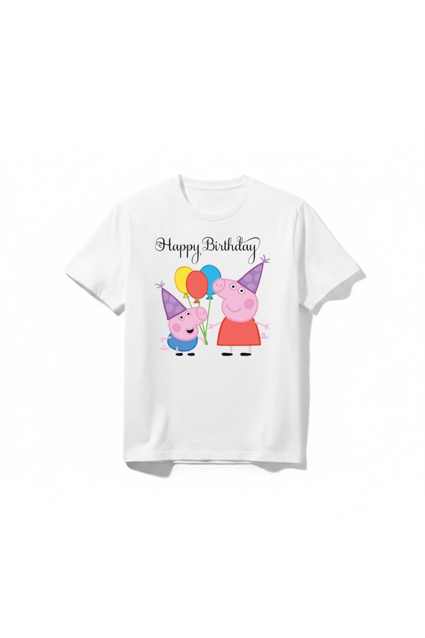 Peppa Pig Themed Unisex Girls' Boys' Cycling Round Neck Basic Short Sleeve 100% Cotton T-Shirt