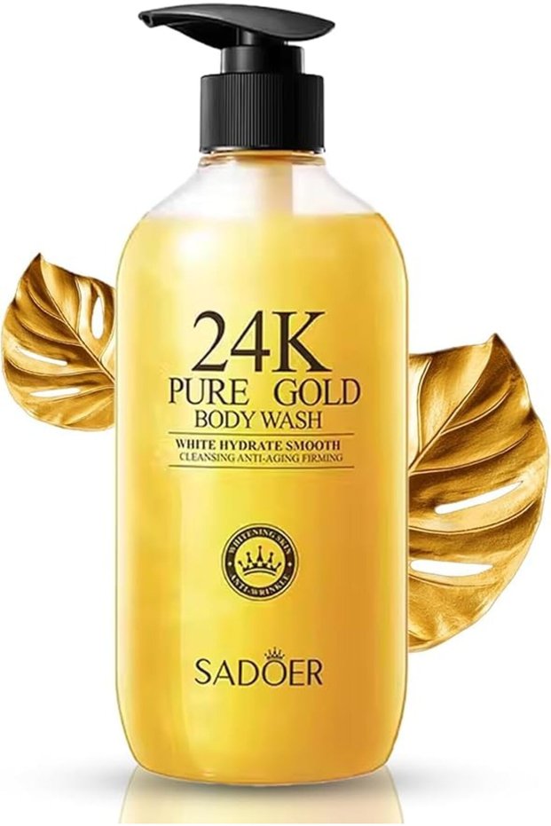 24K Pure Gold Body Wash Shower Gel, 500ml, with Lemon, Rose, Jasmine, Freesia, Sandalwood, Hydrating and Firming for Men and Women