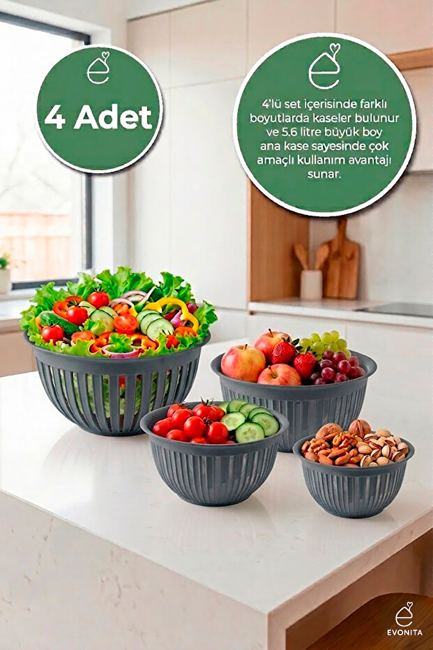 4-Piece Bowl Set Multi-Purpose Kitchen Bowl Plastic Colorful Mixing Storage Bowl Set