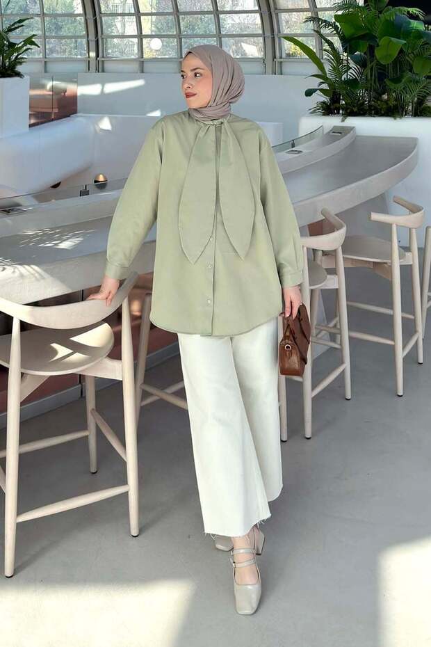 Scarf Detailed Shirt Green
