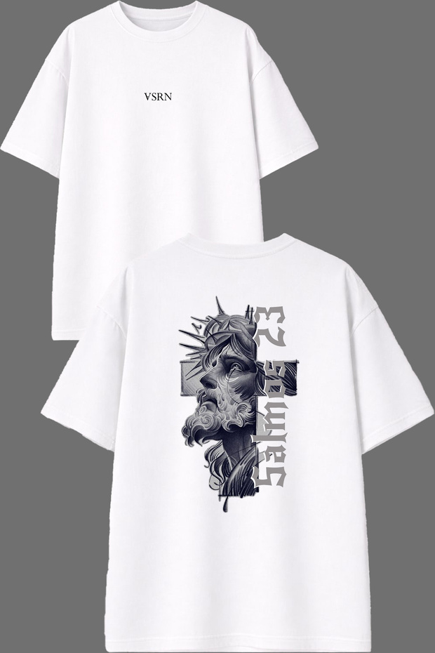 Sad Man Design Front and Back Printed White Oversize t Shirt