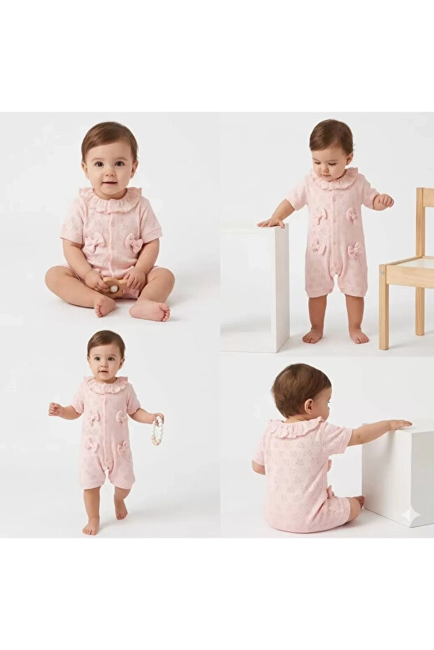 3/12 Month Jacquard Fabric Baby Romper with Collar and Bow