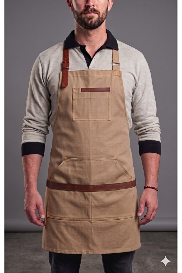 Barista Waiter Apron – Professional Cafe Apron with Leather Straps