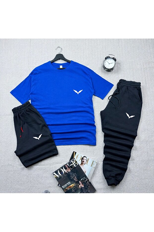 Men Women Oversize 3-Piece Set T-Shirt Shorts Sweatpants Combination Wing Printed Oversized