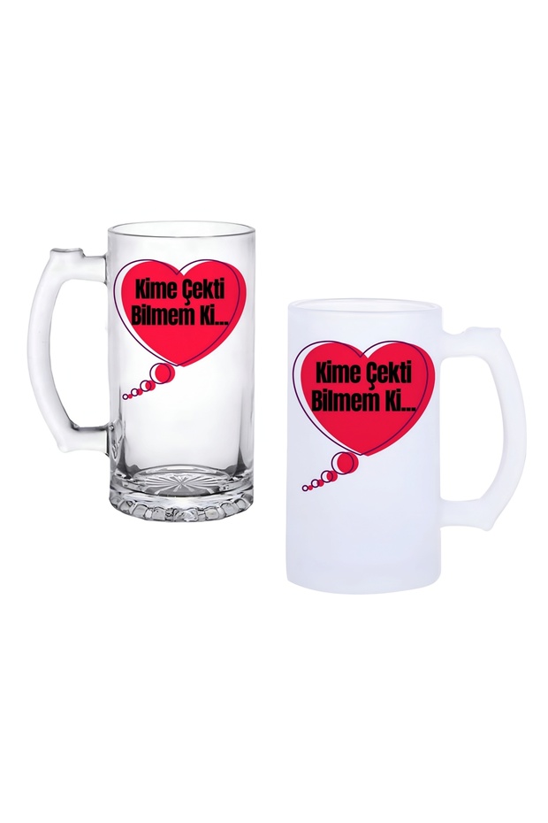 Kime Çekti Bilmem Beer Glass with Handle, Available in Frosted or Transparent Options 0139