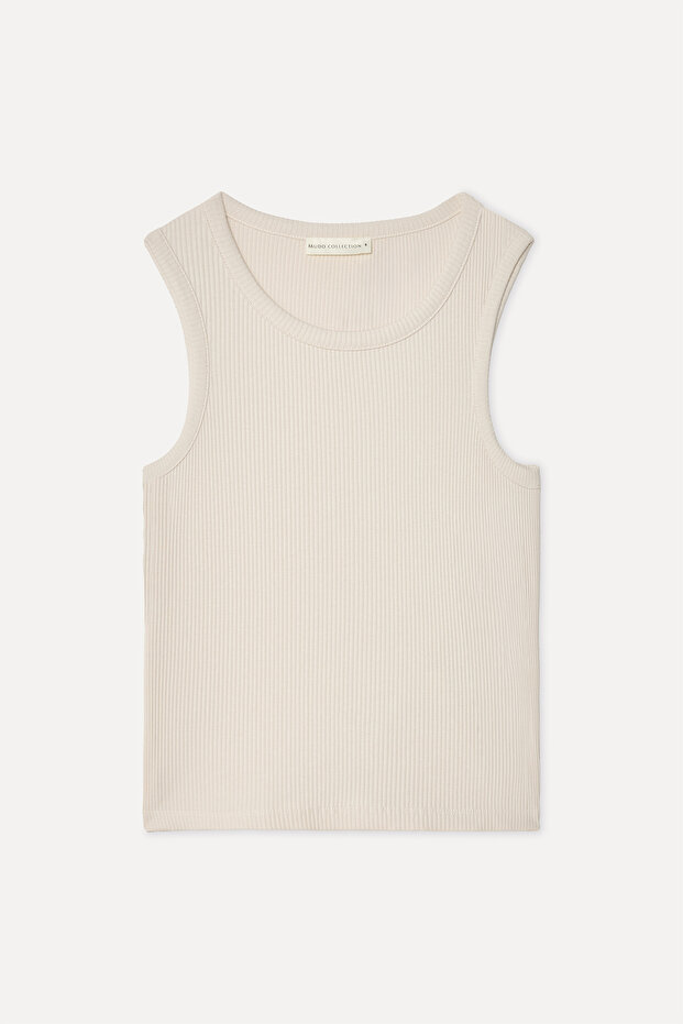 Women's Stone Color Fitted Crew Neck Tank Top
