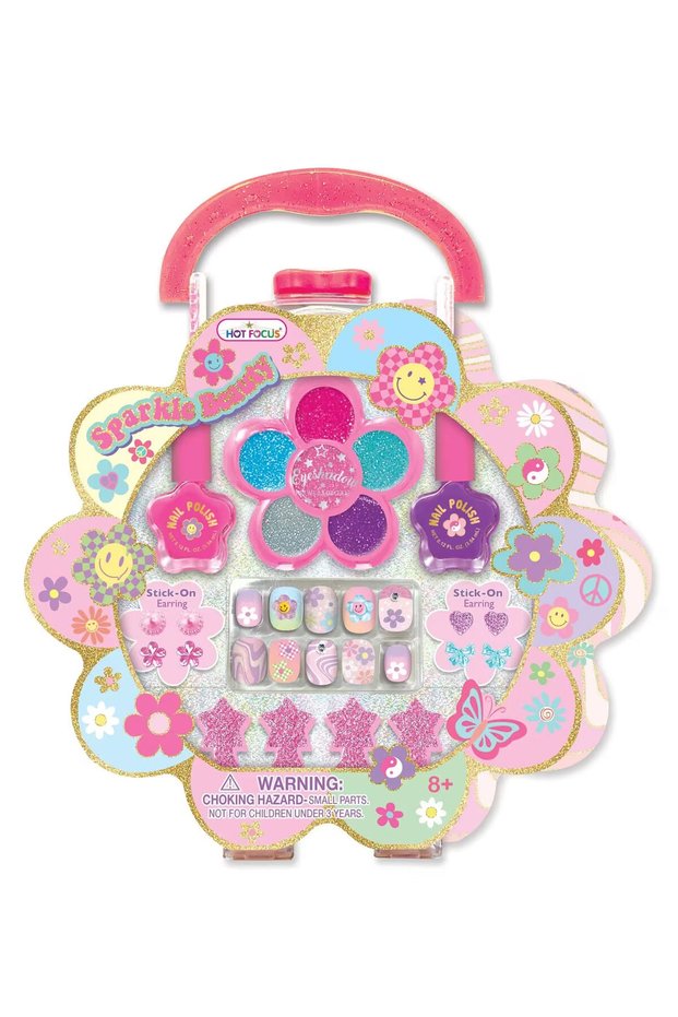 Sparkle Portable Flower Boxed Glittering Nail and Makeup Set | Cosmetic Kit for Girls over 8 Years Old