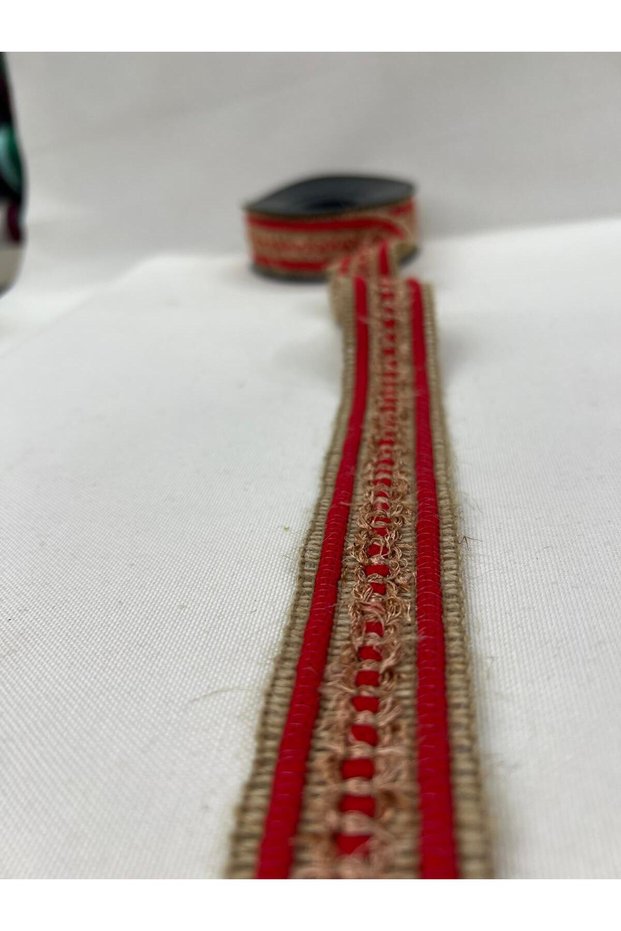 Red Detailed Jute-Looking Ribbon |   Bohemian Style Decorative Tape 3 Meters