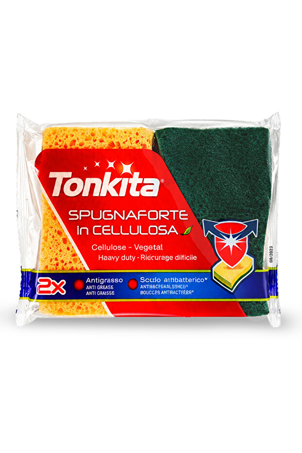 Heavy Duty Cellulose Sponge Scourer 2-Piece – Extra Strong Anti Grease Cleaning Sponge