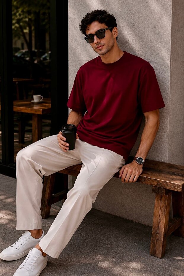 Men's Oversize Basic Crew Neck Cotton T-Shirt My3535 - 1