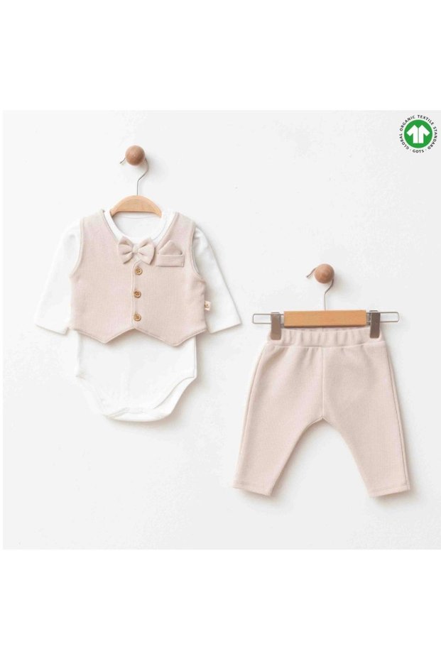 Newborn Baby Boy Mevlüt Set Organic Cotton Vest Top and Bottom Set with Bow Tie Special Occasion Snap Fastener Bodysuit Set