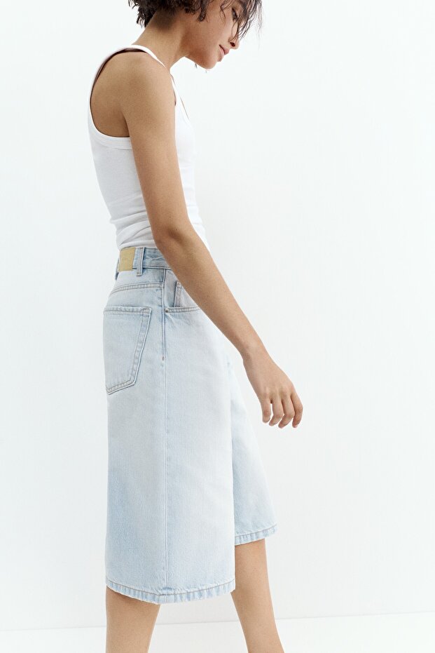 Düşük bel denim şort - 5