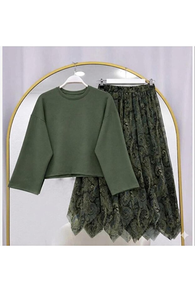 Basic Blouse Asymmetrical Cut Lined Chiffon Skirt Set