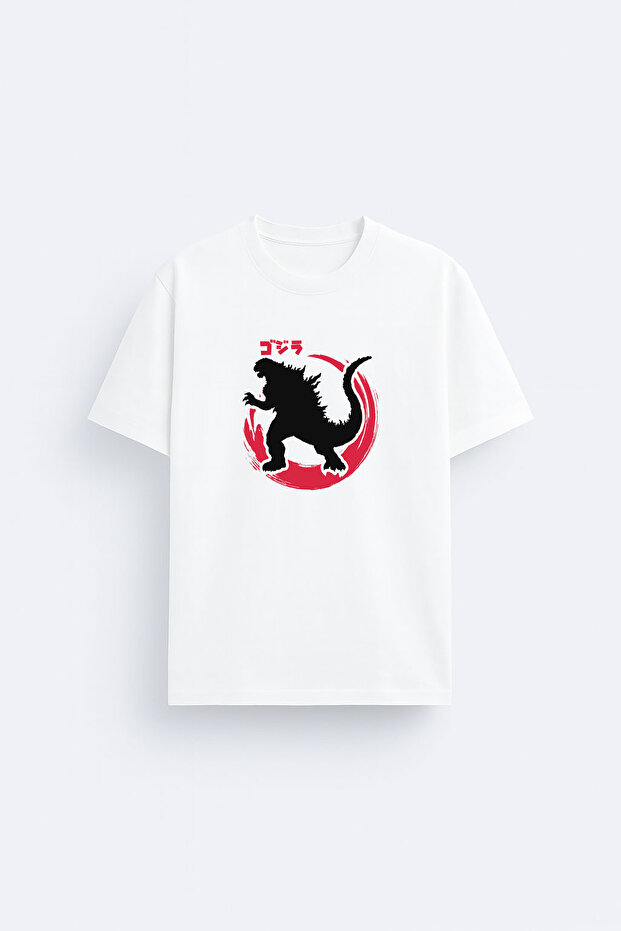 Godzilla Printed Crew Neck White T-Shirt T-Shirt