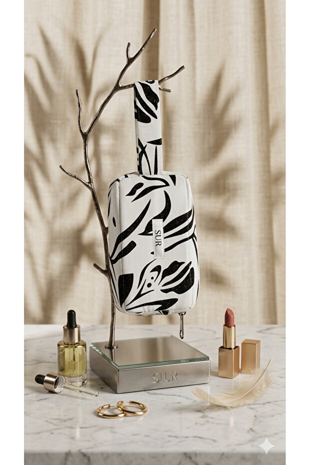 Black and White Makeup Bag with Zebra Pattern Logo